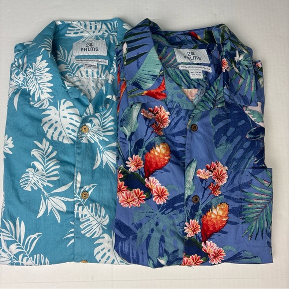28 Palms Men’s 3XL Hawaiian Shirt Lot of 2 Tropical Flowers Palms Blue Button Up - Picture 1 of 10